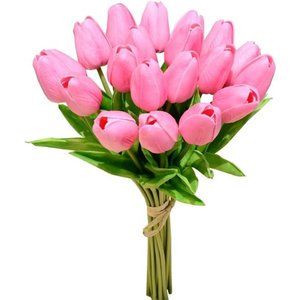 20pcs Pink Flowers Artificial Tulip Silk Flowers 13.5" Home Wedding Decorations